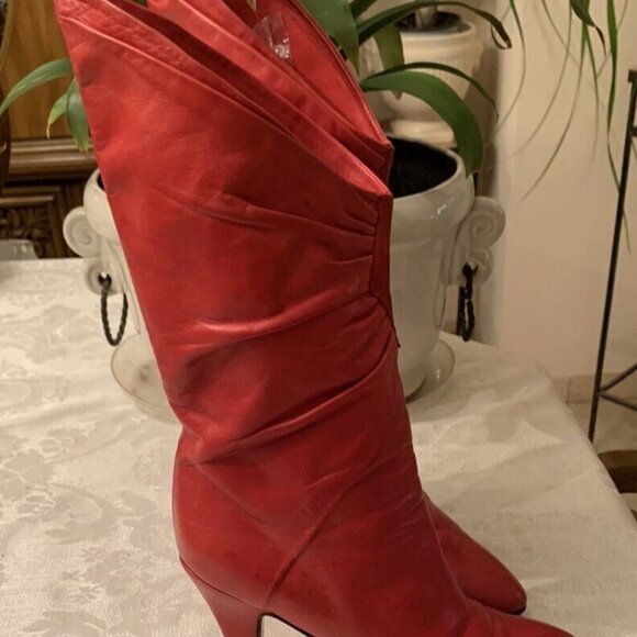 Vintage Marinolada/ Italian/Red All leather High Heel goerges Boots - Picture 5 of 11